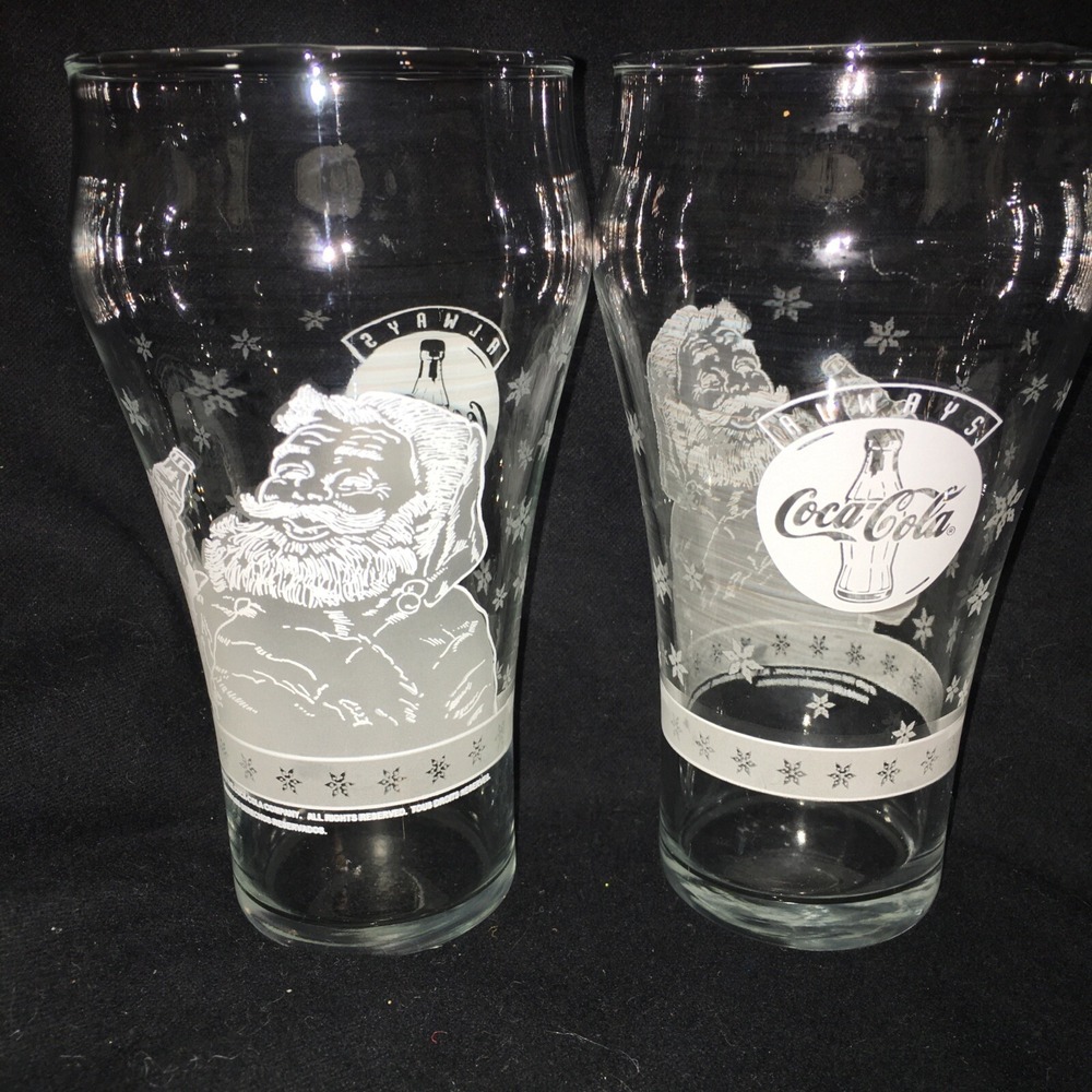 2 VTG "Always Coca-Cola"  Frosted Santa Glasses 1999 Coke Clear Christmas - Picture 3 of 8